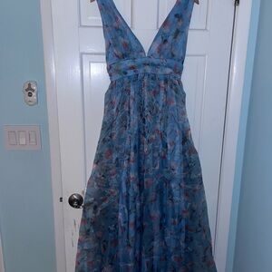 Lulu's Blue and Pink Floral Maxi Dress